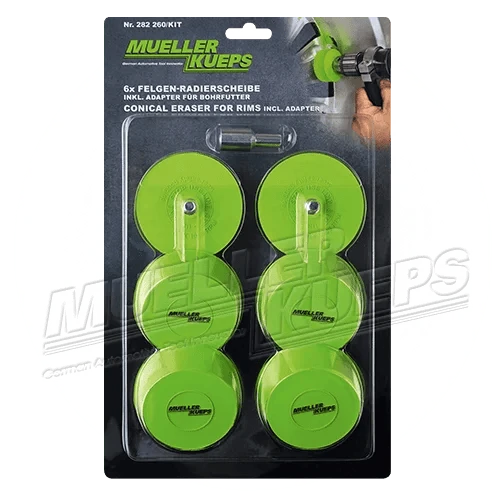 Plakgewicht verwijderschijf set conisch, 6 stuks met adapter - Mueller-Werkzeug-Benelux
