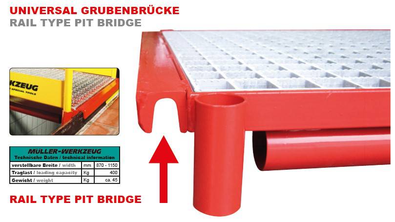 Smeerput-brug voor rail type, compleet met balustrade - Mueller-Werkzeug-Benelux