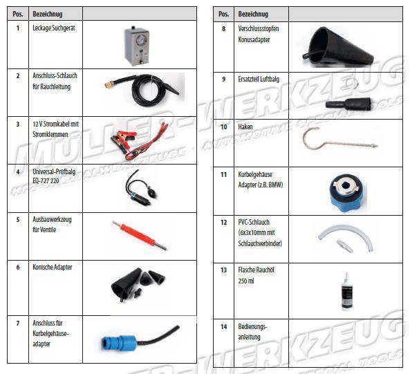 Lekkagezoeker/ rookmachine met flow en druk meter en ingebouwde compressor 12 Volt - Mueller-Werkzeug-Benelux