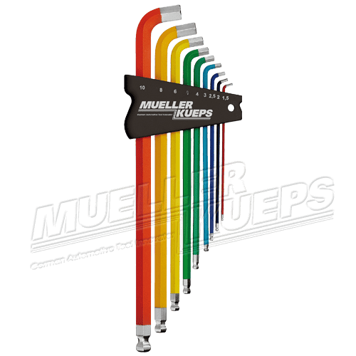 Kogelkop-Inbussleutelset 1,5 - 10,0 mm 100°, extra kort - Mueller-Werkzeug-Benelux