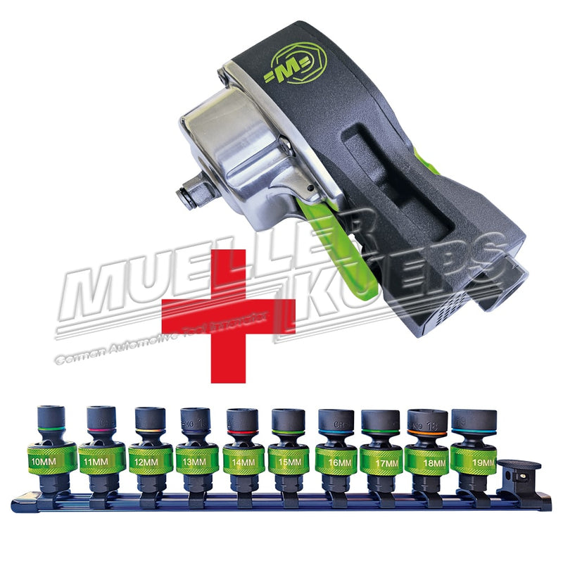 Palm-Impact Slagmoersleutel 3/8" 550nM + Impact Kogelgewrichtset, 10-19 mm - Mueller-Werkzeug-Benelux